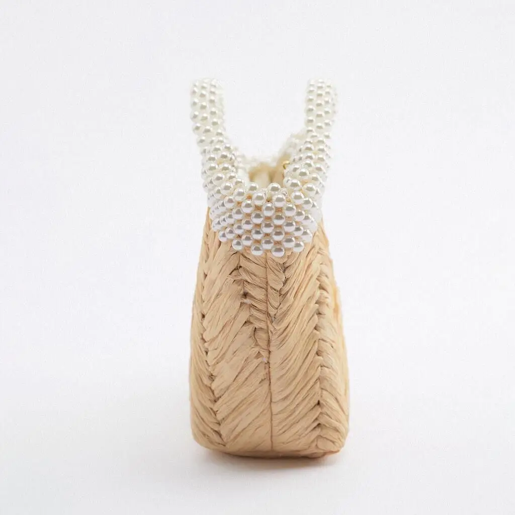 New imitation pearl one-shoulder straw woven bag hand-woven women's fashion beach |