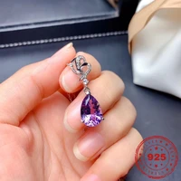hoyon natural amethyst treasure necklace pt950 water drop pear pendant real 100 s925 silver color jewelry