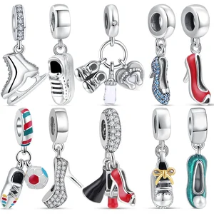 Imported New 925 Silver High Heels Soccer Boots Skate Shoes Series Pendant Beads Fit Original Pandora Charm B