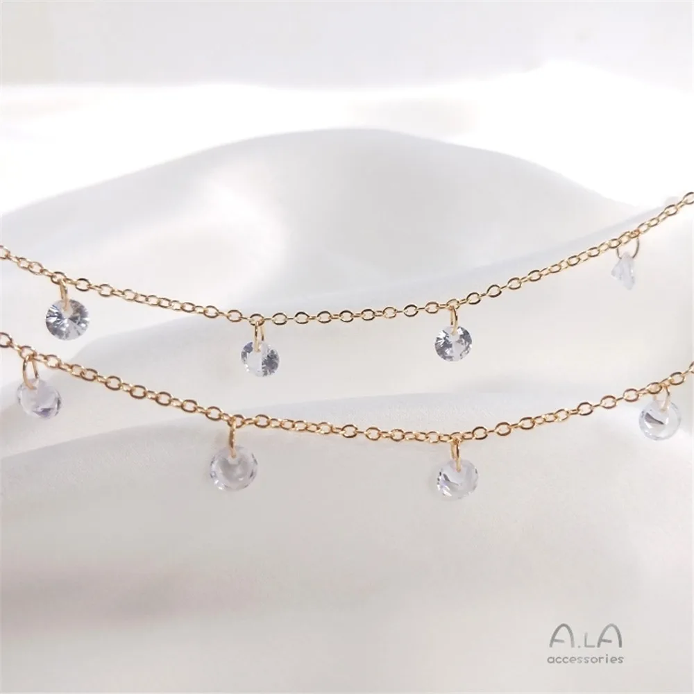 

Plated 14K Gold Filled Hang zircon chain hanging flash diamond chain DIY handmade bracelet necklace O word loose chain