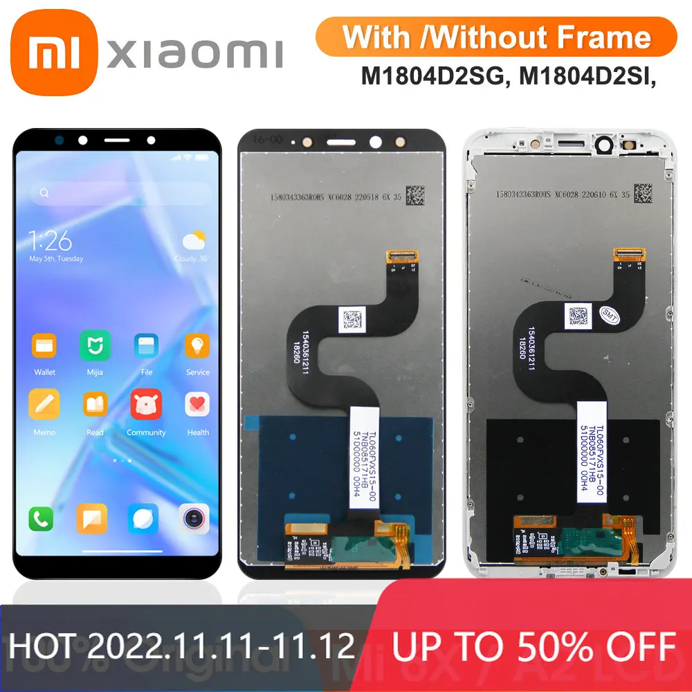 

Экран 5,99 дюйма с рамкой для Xiaomi Mi A2, ЖК-дисплей с сенсорным экраном и дигитайзером в сборе для Mi 6X M1804D2SG M1804D2SI