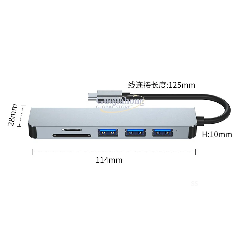 Фото Многофункциональный USB-хаб Type-C 6-в-1 для планшетов и ноутбуков (док-станция) №2