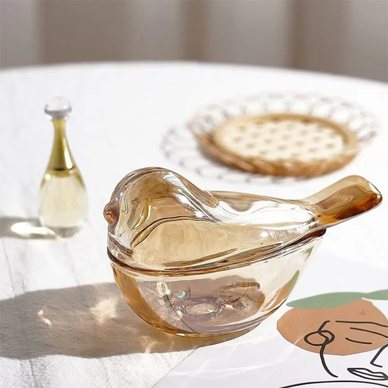 

Ins Ретро Чехол из янтарного стекла с птицами для хранения ювелирных изделий домашние украшения кольцо с животным декором серьги с защитой о...