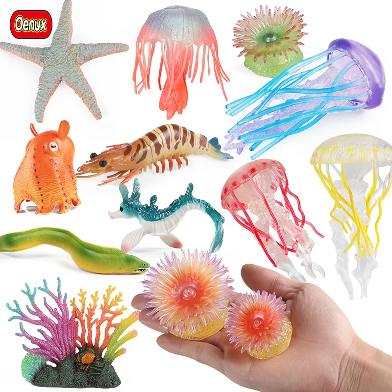 

Oenux Simulation Ocean Jellyfish Starfish Sea Anemone Coral Shrimp Animals Model Action Figures PVC Miniature Kid Toy Gift