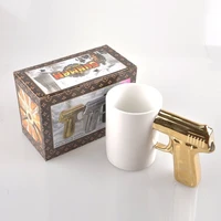 gold and silver pistol ceramic cup target shooting cup mark ceramic cup home simple pistol cup ceramic ware couple coffee cup