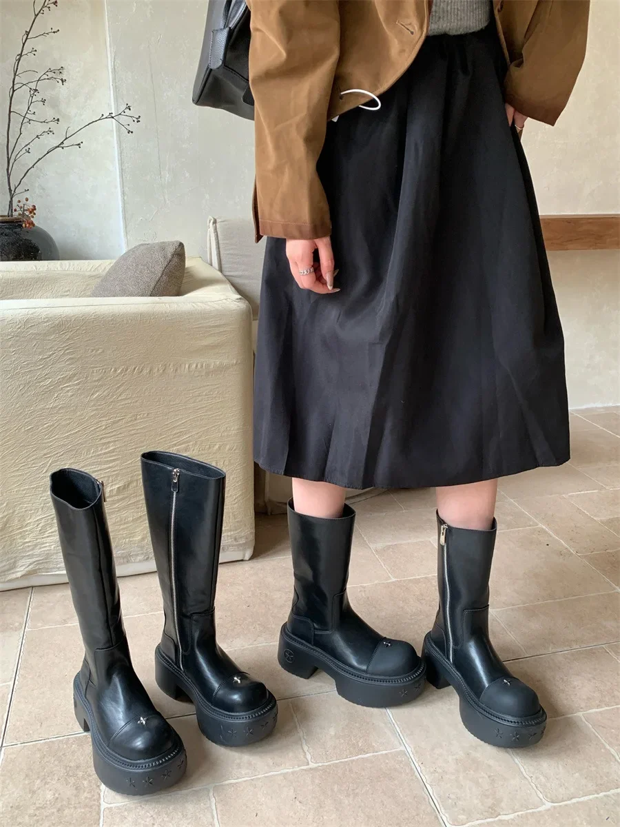 Женские ботильоны до щиколотки на платформе середины икры квадратная молния