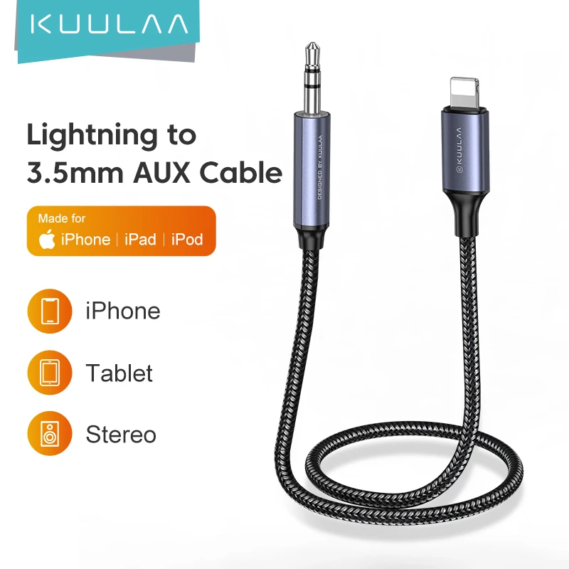 KUULAA Aux Cable For iPhone 13 12 11 Pro XS Max X XR 8 7 iPad IOS 3.5mm Jack Male Cable Car Converter Headphone Audio Adapter