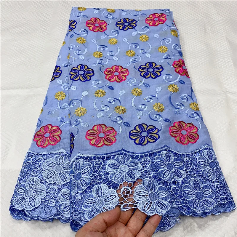 

5 Yards Embroidery African 100% Cotton Fabrics Swiss Voile Lace Popular Dubai Style Dress Material For Wedding Party 3L110903