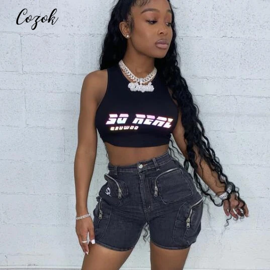 

COZOK Denim Short Jeans Women 2022 Summer Korean Fashion High Waisted Straight Vintage Streetwear Denim Shorts