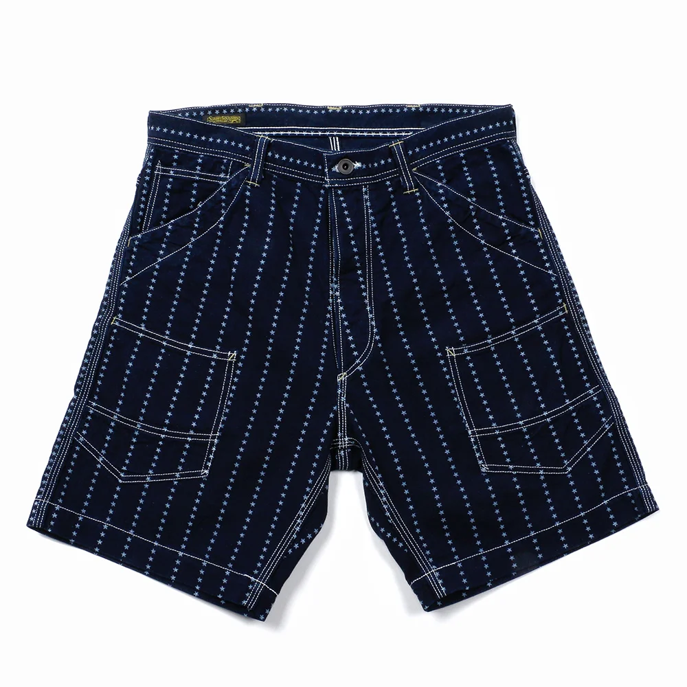 Denim Shorts Indigo Men's High-waist Multi-pockets Pairs Buckle Workwear Vintage Overalls for Summer Streetwear