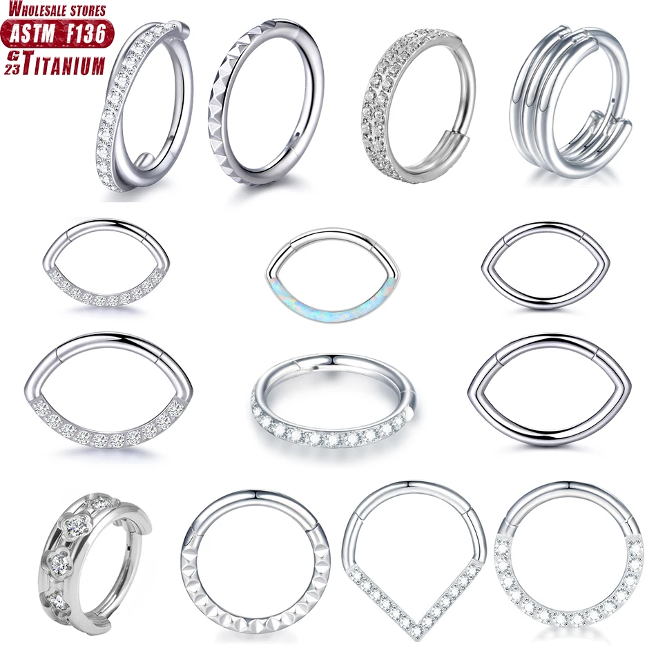 

G23 Titanium Piercing Septum Clicker Nose Ring Zircon CZ Cartilage Helix Tragus Daith Conch Rook Snug Pircing Lobe Earring Women