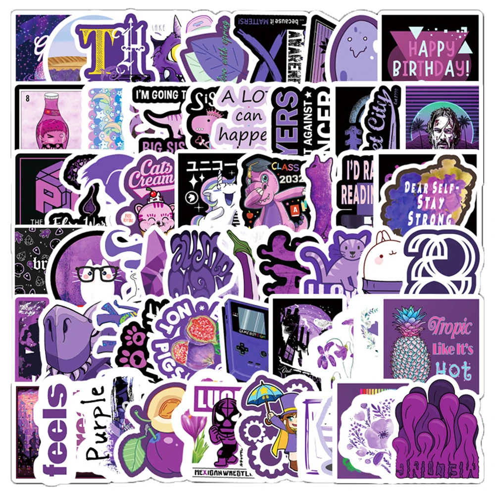 

10/30/50PCS Cartoon Ins Style Purple Small Fresh Graffiti Sticker Bicycle Skateboard Car Helmet Laptop Computer Wholesale