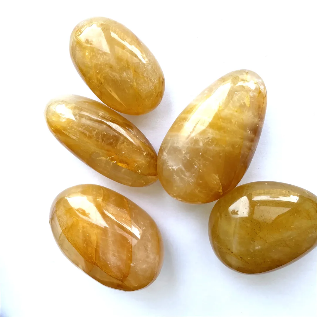 Piedras de cristal de cuarzo de fuego amarillo Natural, piedras de Palma pulidas de Reiki, piedras de adoquín, Chakras, decoraciones minerales curativas a la venta