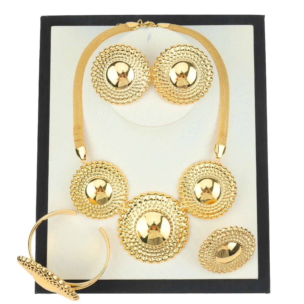 

Dubai 18k Gold Color Jewelry Set For Women Indian Earring & Necklace Nigeria Moroccan Bridal Accessorie Wedding Bracelet Party