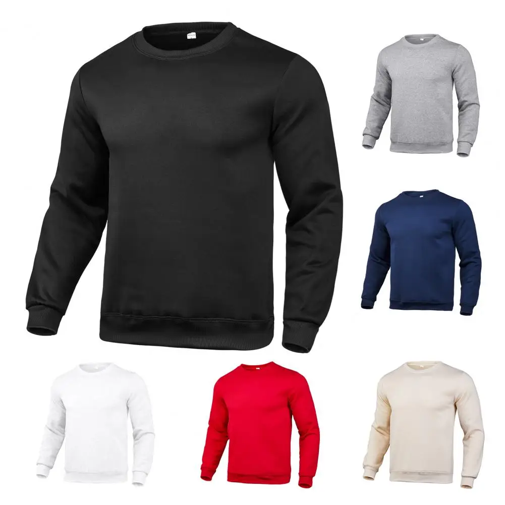 

Casual Sweatshirt Round Neck Warm Fleece Pure Color Rib Bottom Sweatshirt