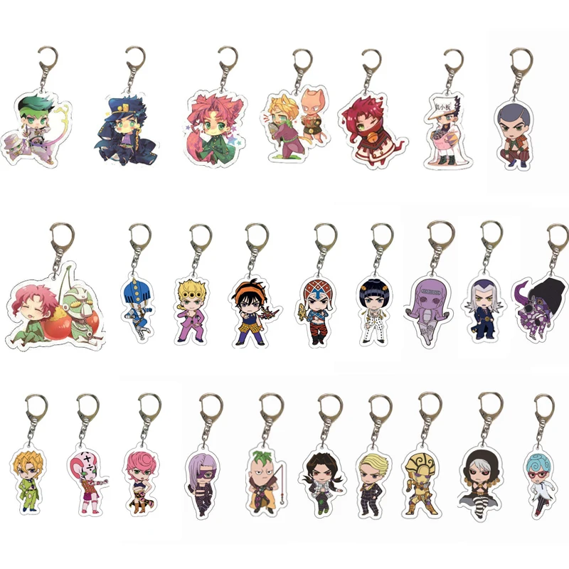 

26PCS Anime JOJO Bizarre Adventure Keychain Acrylic Figure Kujo Jotaro Kira Yoshikage Caesar Pendent Keyring Collection Gift
