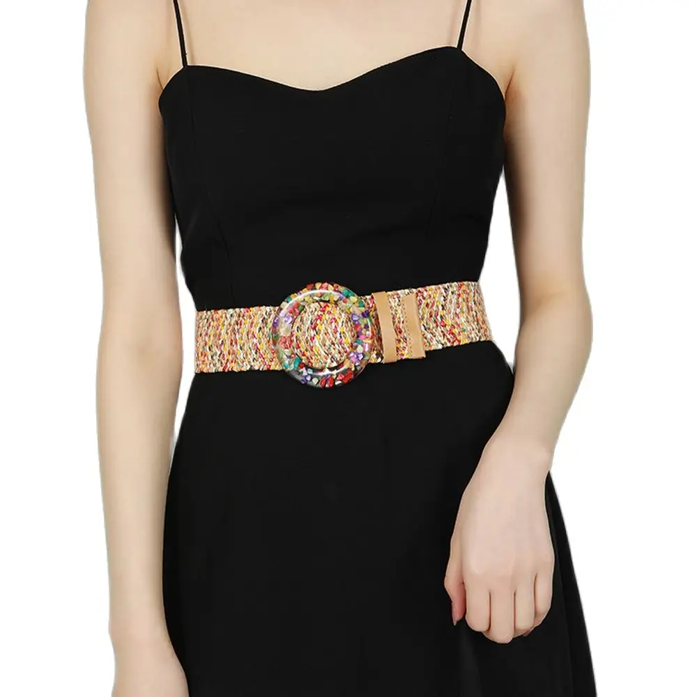 

Ремень в винтажном стиле Женский, плетеный широкий пояс в стиле бохо, декоративный плетеный из ПВХ, с пряжкой из соломы