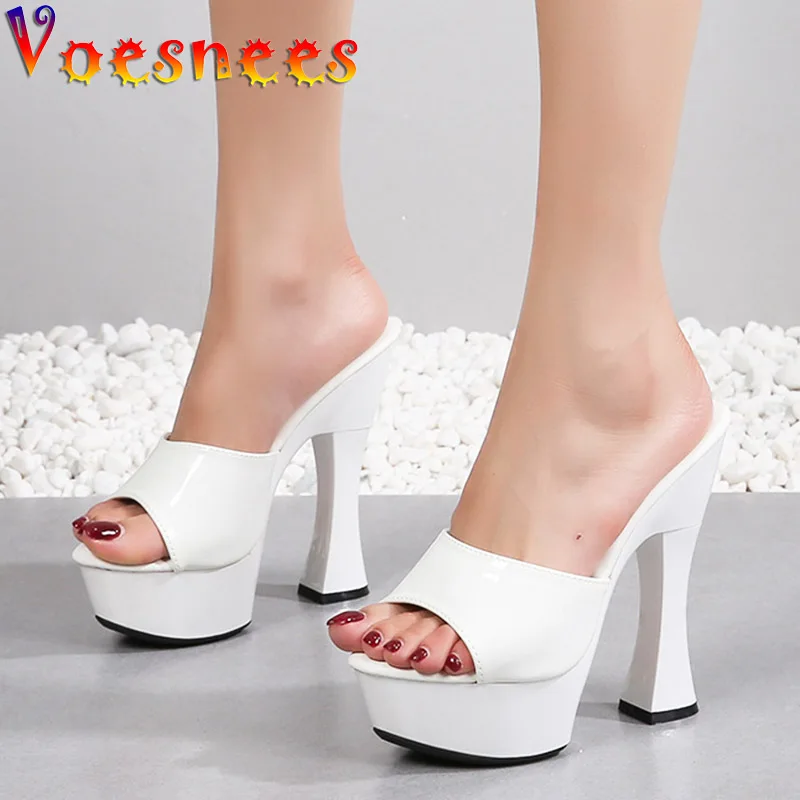 

Women Slippers Sexy Super High Heels 14CM Lady Sandals Waterproof Platform Round Toe Banquet Pumps Fashion Outdoors Summer Shoes