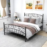 With Headboard And Footrest Heavy Duty And Quick Assembly Queen Black Metal Bed Frame Platform Mattress Foundation