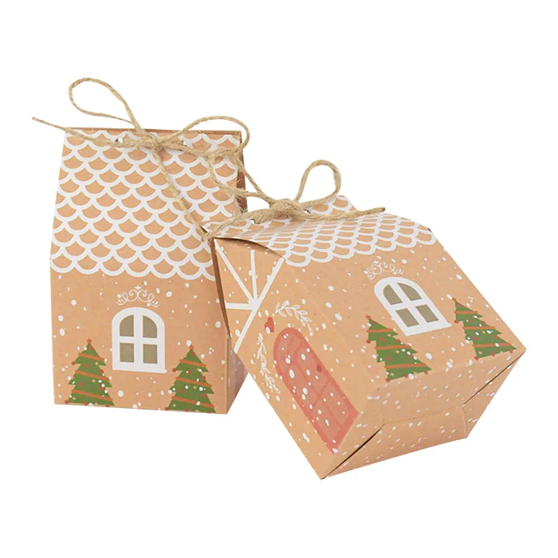 

50Pcs/Lot Cookie Bag Packaging Box Christmas House Shaped Candy Bag Christmas Gift Box Christmas Tree Pendant Party Decorations