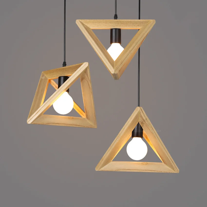 Nordic Wooden Painted Triangular Frame with Cord Hanging Lights E27 LED Edison Bulb Geometric Droplights