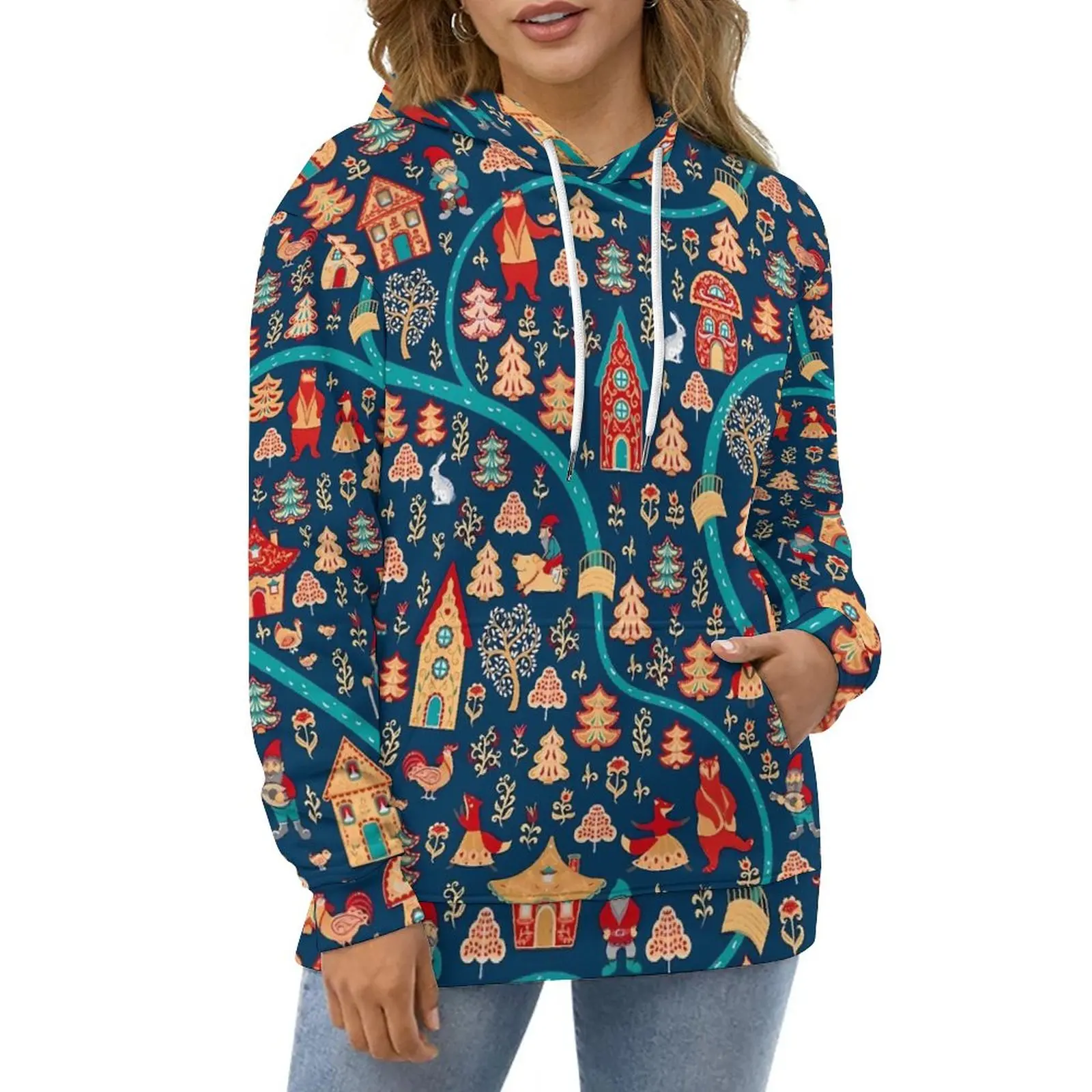 

Houses And Forest Casual Hoodies Folklore Style Y2k Graphic Loose Hoodie Winter Long Sleeve Harajuku Oversized Top Gift Idea