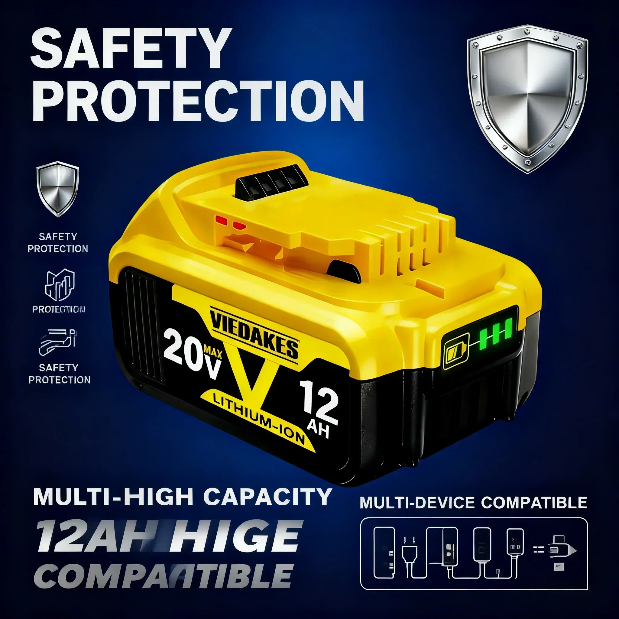 Фото Аккумулятор для электроинструментов DeWalt 20V 12Ah, совместимый с DCD887, DCD805, DCF860, DCD796, DCG406, DCF880, DCF512, DCD805 №4