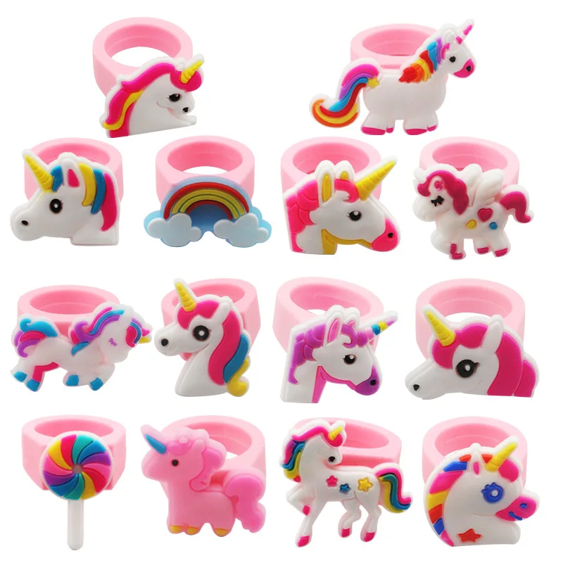 

20Pcs Cute Cartoon Unicorn Rings Treat Kids Birthday Funny Gifts Baby Shower Guest Party Favors Pinata Fillers Finger Decorate