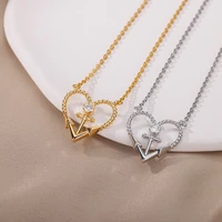 bottom arrow spiral hollow heart necklace for women 2022 cross pendants necklace aesthetic stainless steel jewelry collares gift