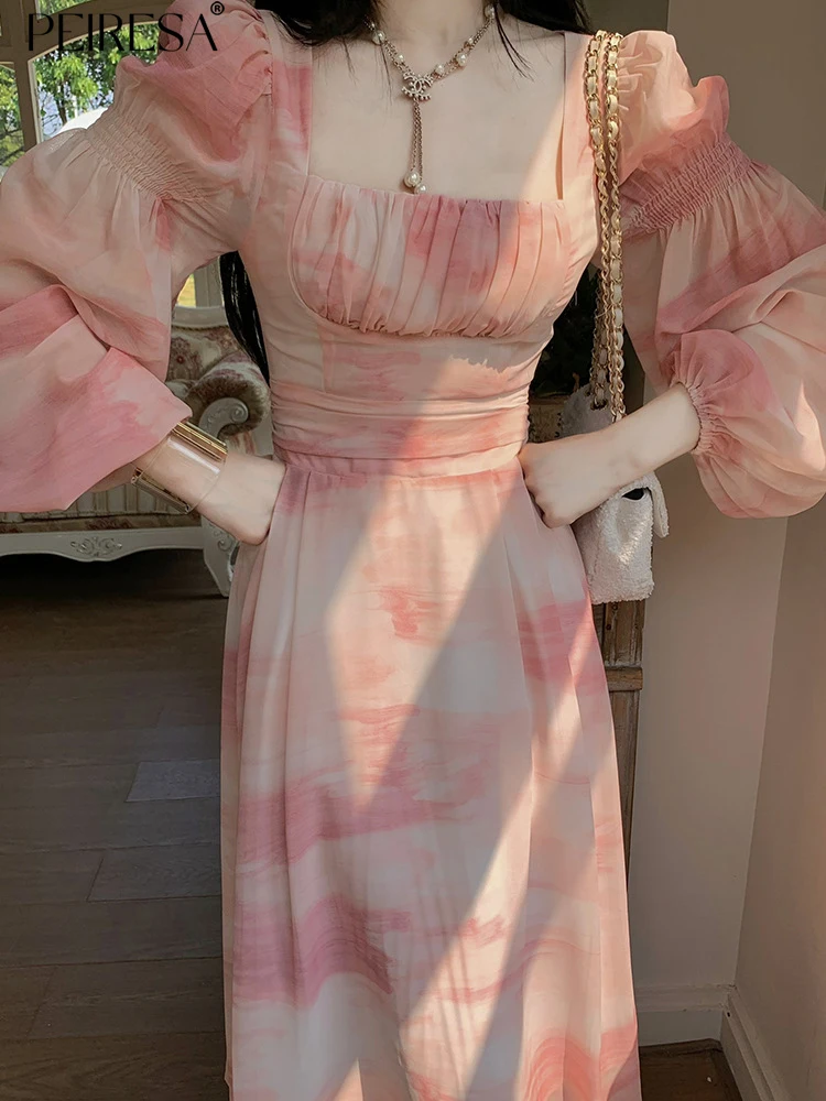 

Платье-миди женское Плиссированное с квадратным вырезом и рукавами-фонариками