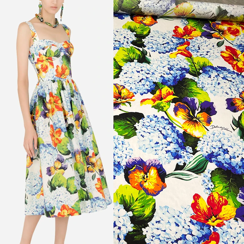 

New hydrangea logo brand digital printing clothing fabric European designer latest high-end dress shirt fabric D BRAND G