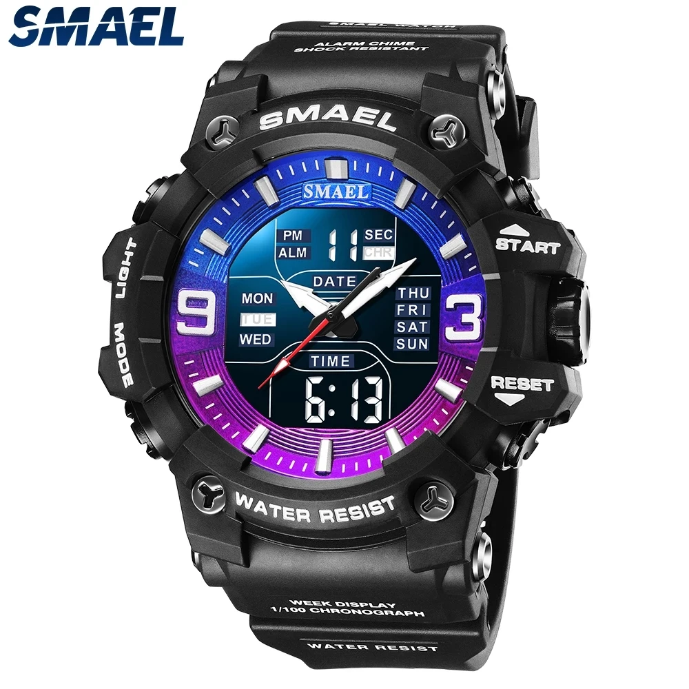 

SMAEL Sports Men's Watch Waterproof Automatic Update Date LED Luminous Pointer Dial And Digital Display Time Clock