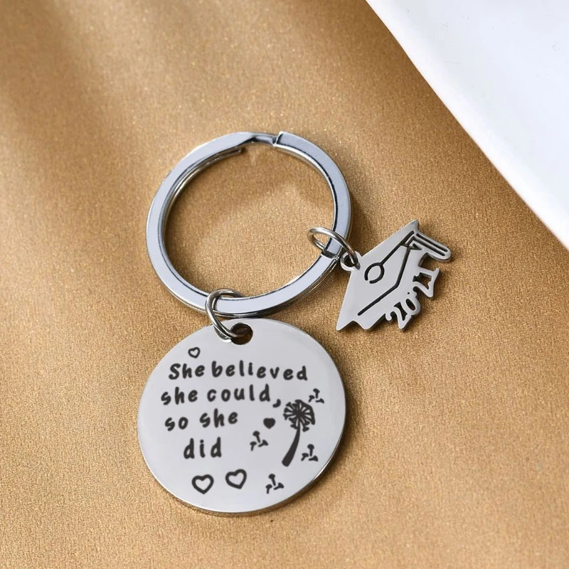 

Round Pendant Graduation Mortarboard Silver Colors Round Split Keychain Keyrings