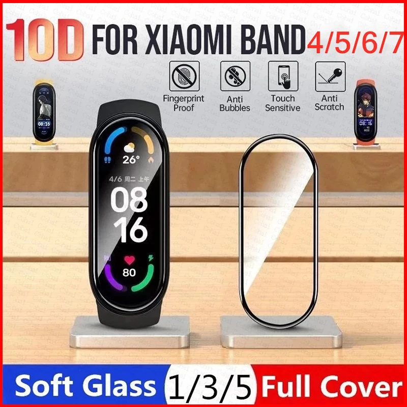 

10D Screen Protector Soft Glass For Xiaomi mi band 7 6 5 4 Full Cover Protective Film For Miband 7 Pro 6 5 Case Strap Bracelet
