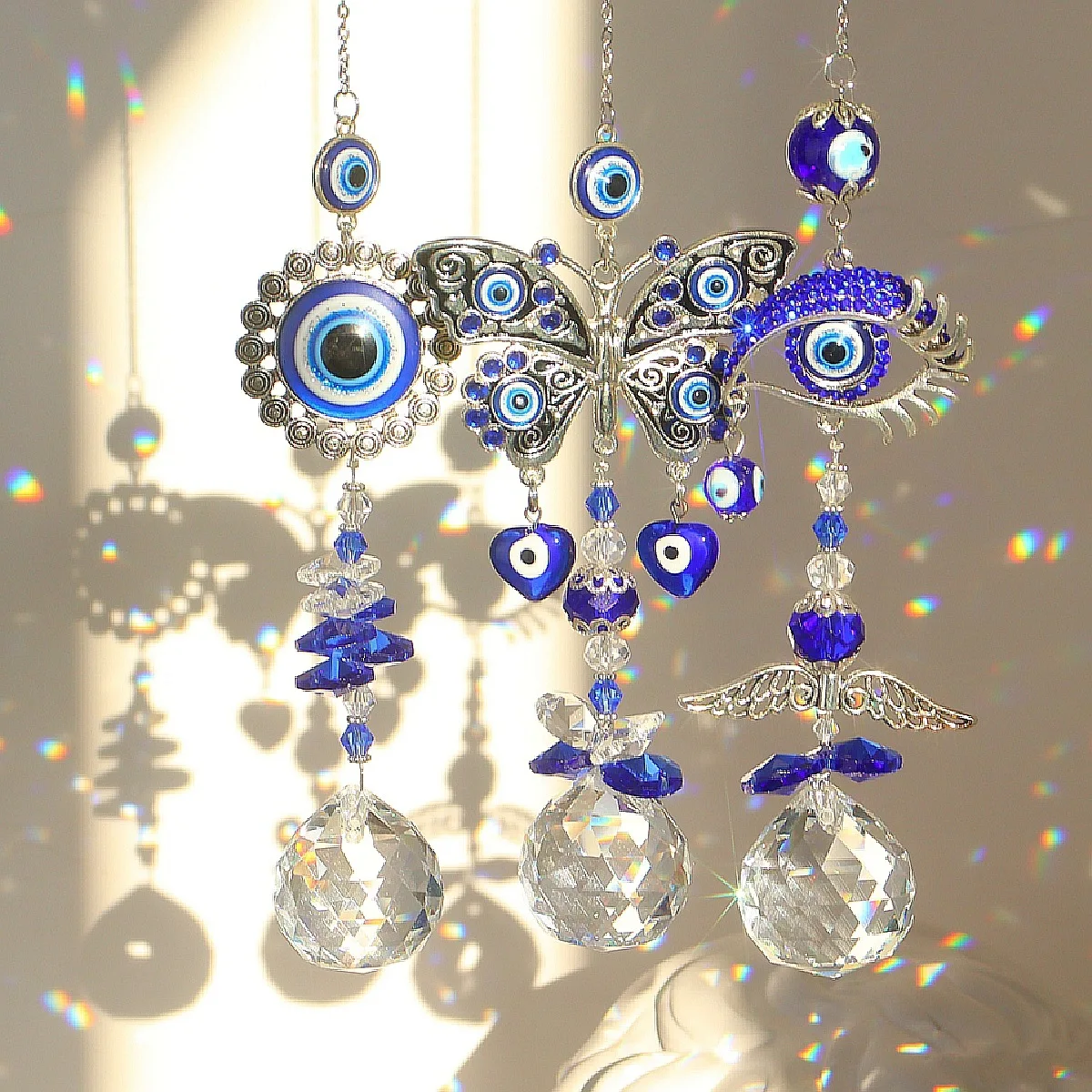Blue Evil Eye Crystal Sun Catcher Pendant Blue Eye Prism Ball Pendant Ornaments For Window Home Decor
