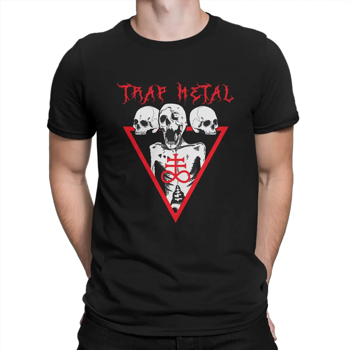 

Trap Metal Newest TShirt for Men Triple Skeleton Round Collar Pure Cotton T Shirt Personalize Birthday Gifts Streetwear