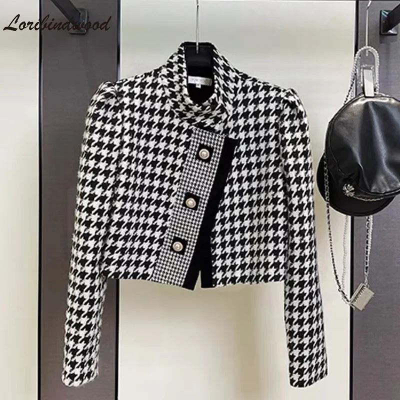 

Luxury Brand Tweed Thousand Bird Lattice Coat Ladies Elegant 2022 Fall Winter New Fashion Leisure Short Woolen Jacket Female