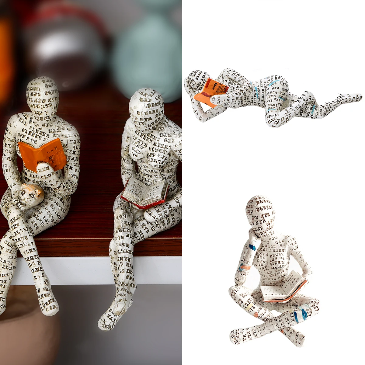 

Статуэтка для чтения женская, Статуэтка из полимерной смолы, эстетическая скульптура, домашний декор, современная абстрактная книжная полк...