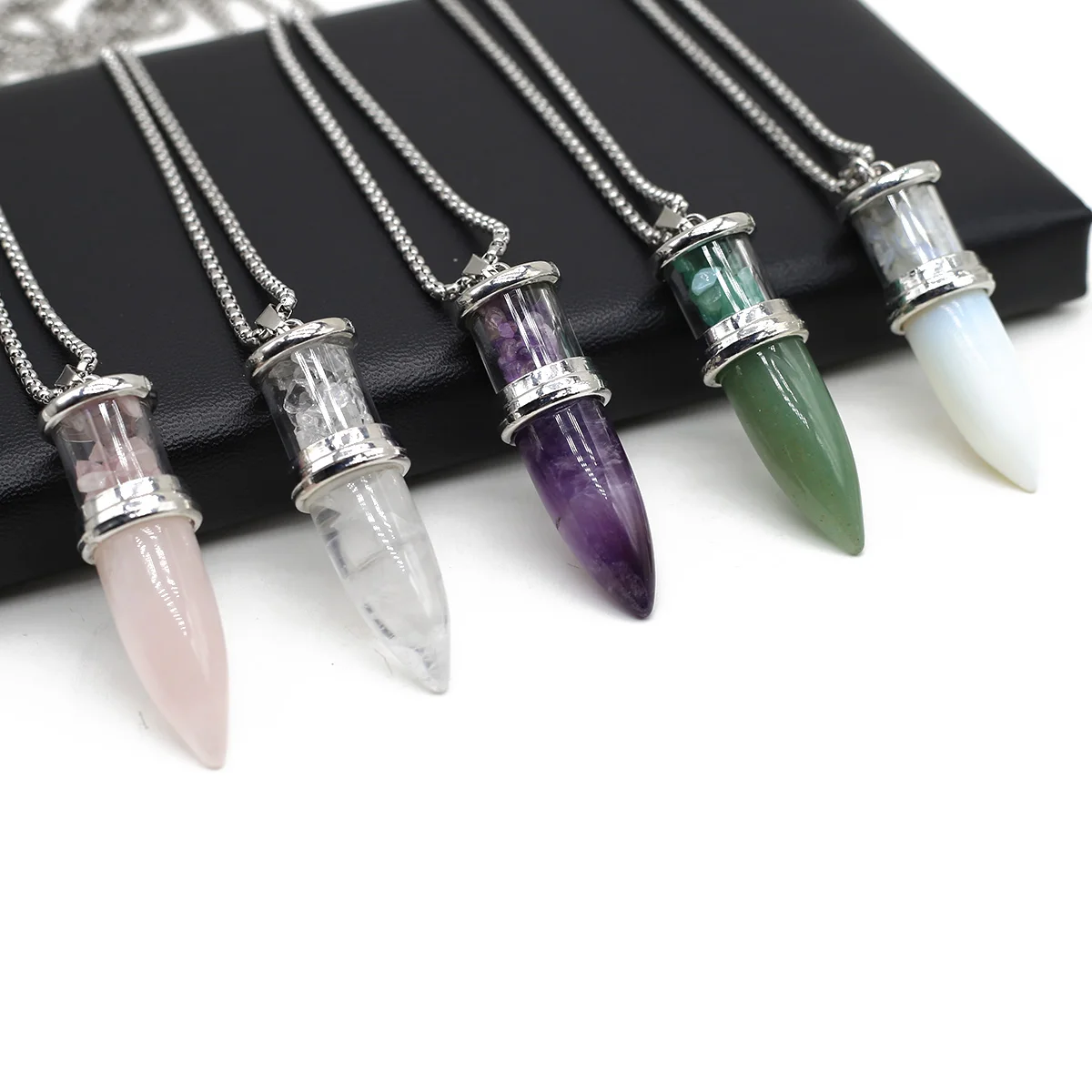 

Natural Stone Reiki Healing Pendulum Bullet Shape Pendulum Stone Pendant Necklace Beautiful And Charming Gift For Women