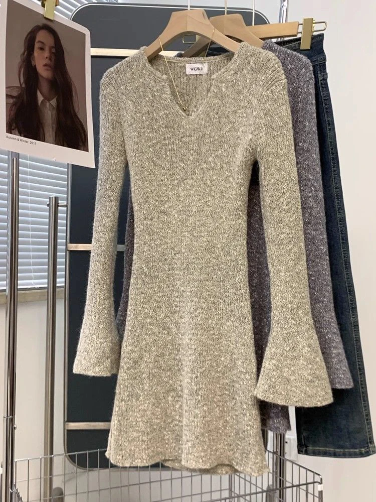 Французское элегантное однотонное платье феи с v-образным вырезом модное