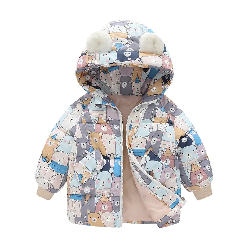 

Winter Warm Boys Girls Down Cotton Jacket Coat Solid Color Children Outerwear Hooded Coats Boys Clothing Outfits for 1-5 Years