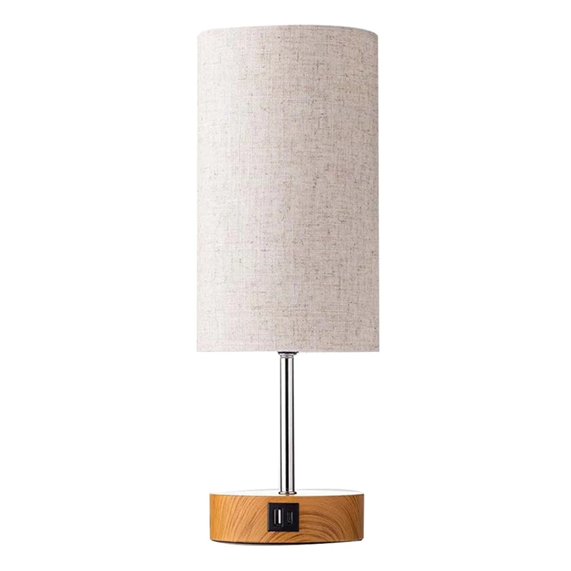 

Decor Table Lamps Fabric Shade Lamp With USB And AC Charging Ports Creamy-White For Home Bedside Light US Plug