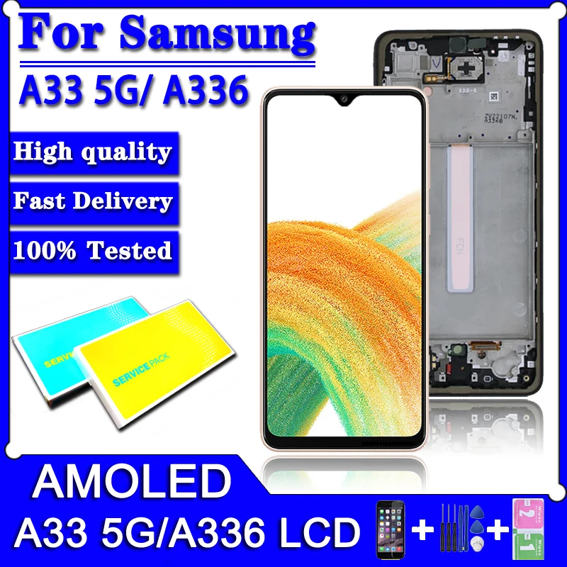 Super AMOLED For Samsung Galaxy A33 5G LCD Display Touch Screen Digitizer With Frame For samsung A336B LCD A336U A336E Screen