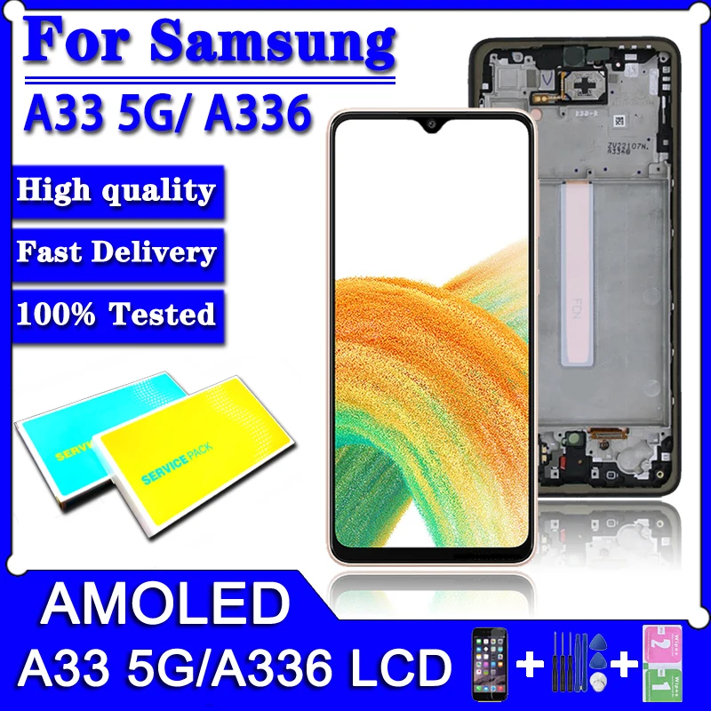 Super AMOLED для Samsung Galaxy A33 5G LCD дисплей сенсорный экран дигитайзер с рамкой для samsung A336B LCD A336U A336E экран