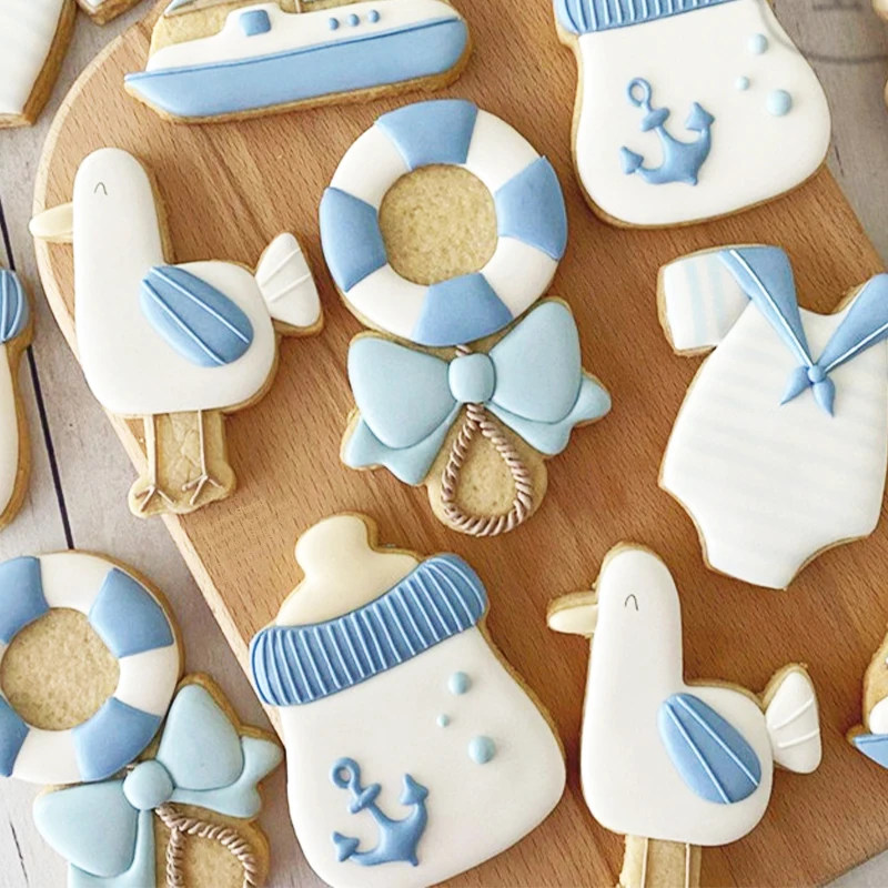 

Ocean Style Baby Birthday Cookie Cutters and Embossers DIY Boy Girl Baby Shower Fondant Biscuit Mold Cakes Decorations and Tools