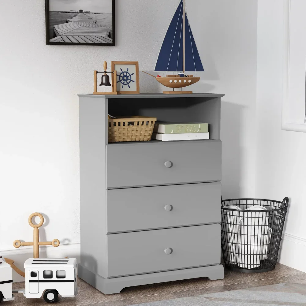 

Campbell Wood 3-Drawer Kids Dresser with Storage Shelf, Gray