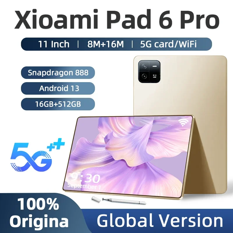 

2023 оригинальный телефон, планшет Android 13 Pad 6 Pro 16 ГБ + 512 ГБ, Snapdragon 888, планшеты, ПК, телефон с двумя SIM-картами, Wi-Fi, HD 4K, Mi Tab