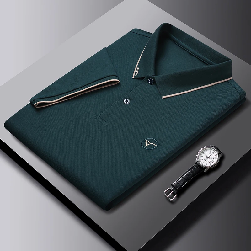 

High-quality Fashion Men's Shirts New Polo Shirt Short Sleeve Soft Lapel Casual Pure Color End Business Summer Embroidery Tops