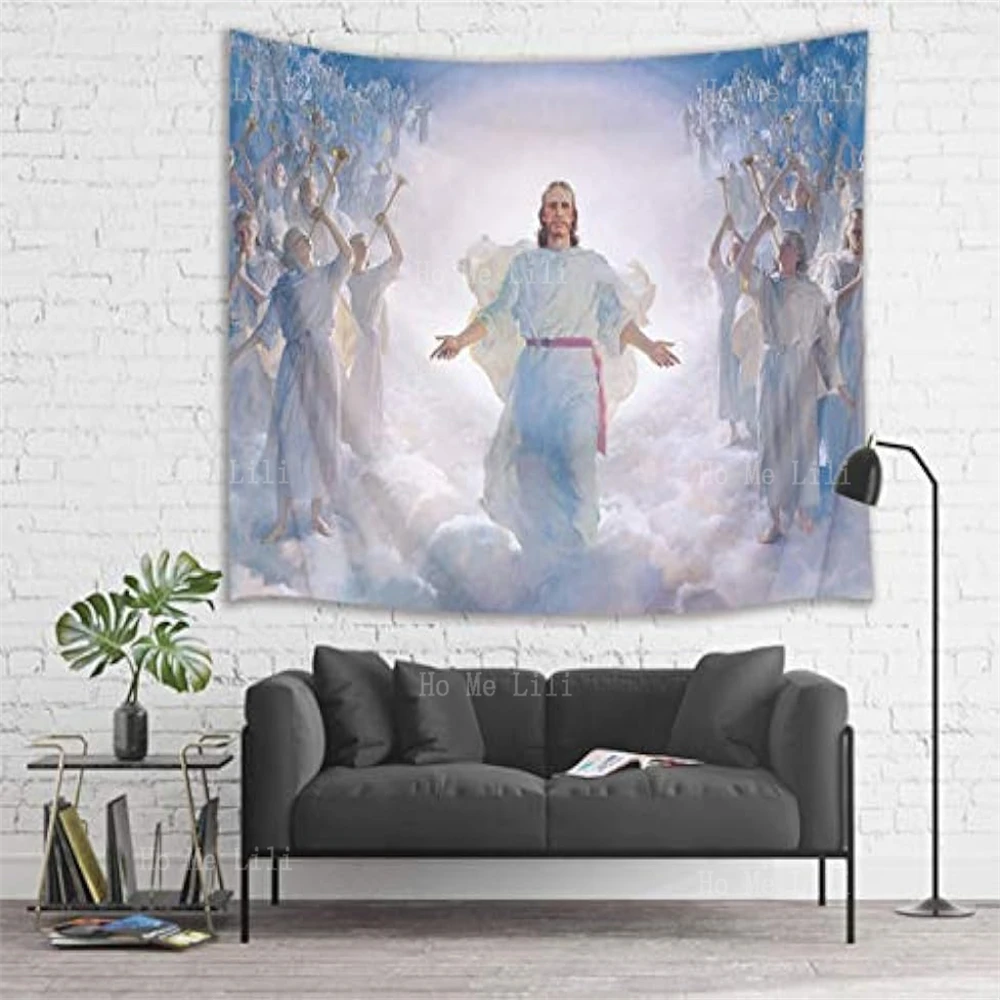 

Jesus Christ Tapestry Lord And Angel Hanging Merry Christmas On Heaven Wall Bedroom Living Room Dormitory Decoration