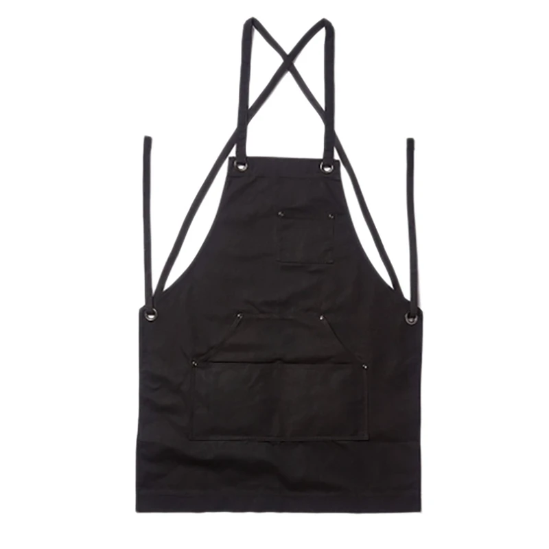 

Black Canvas Tool Aprons, Heavy Duty Waterproof Workshop Multi-Function Bib Apron With Handy Pockets & Cross-Back Straps